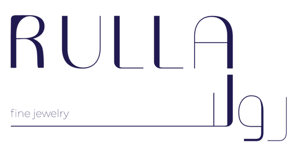 Logo of Rulla fine jewelry with Arabic text on a white background